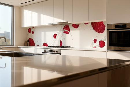 Küchenrückwand Himbeeren Milch Splash