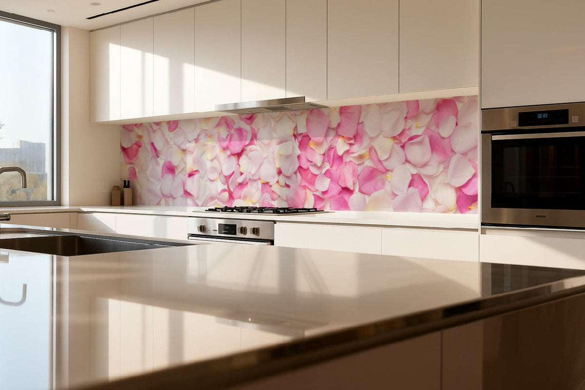 Küchenrückwand Rosenblätter in Rosa & Weiß