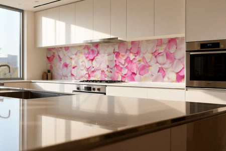 Küchenrückwand Rosenblätter in Rosa & Weiß
