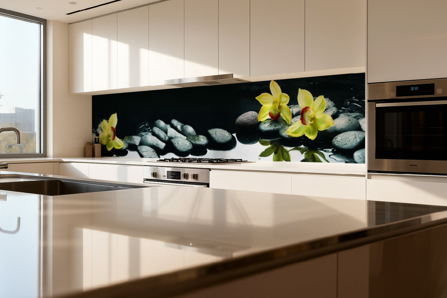 Küchenrückwand Orchideen & Spa-Steine