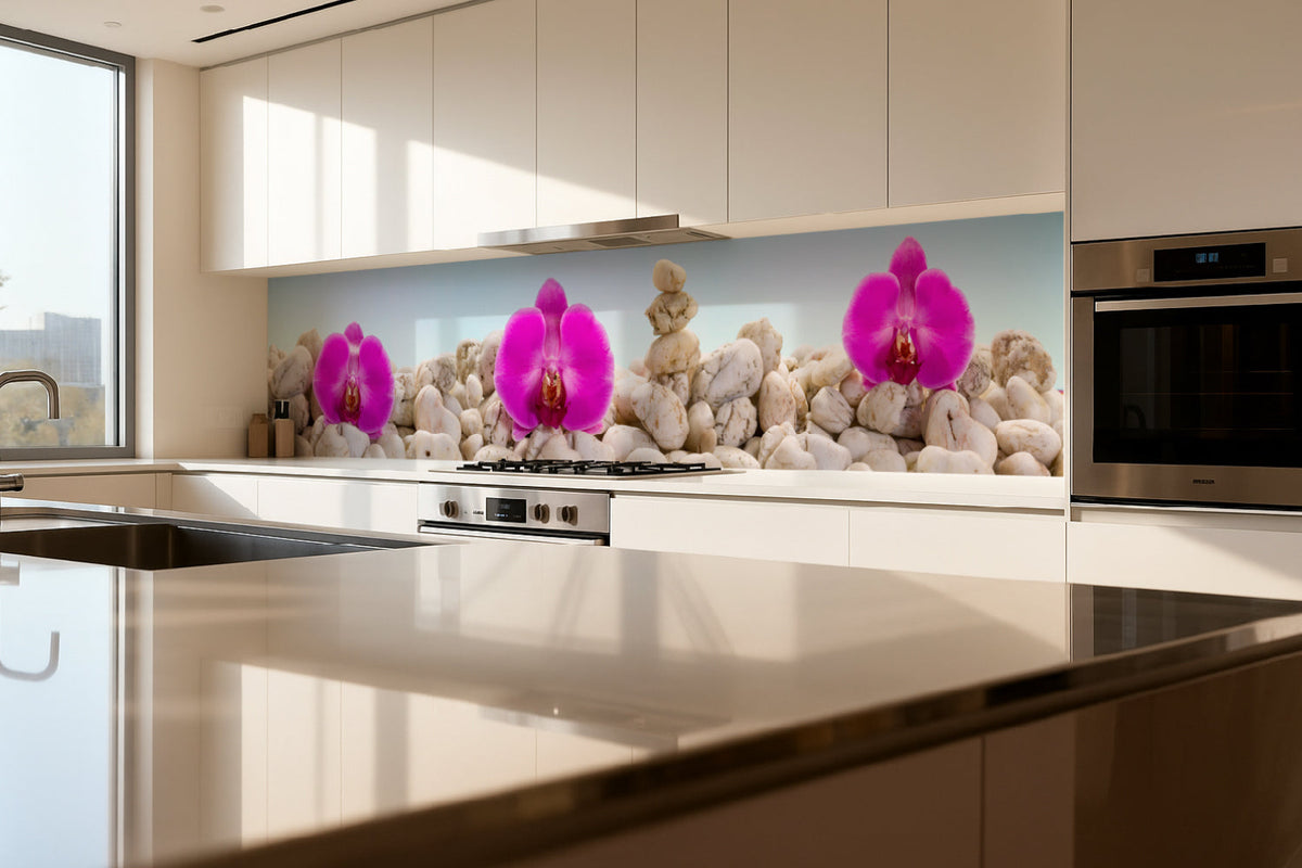 Küchenrückwand Orchideen & Steine