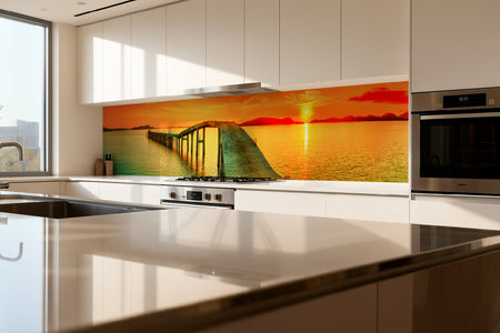 Küchenrückwand Sonnenuntergang am Steg