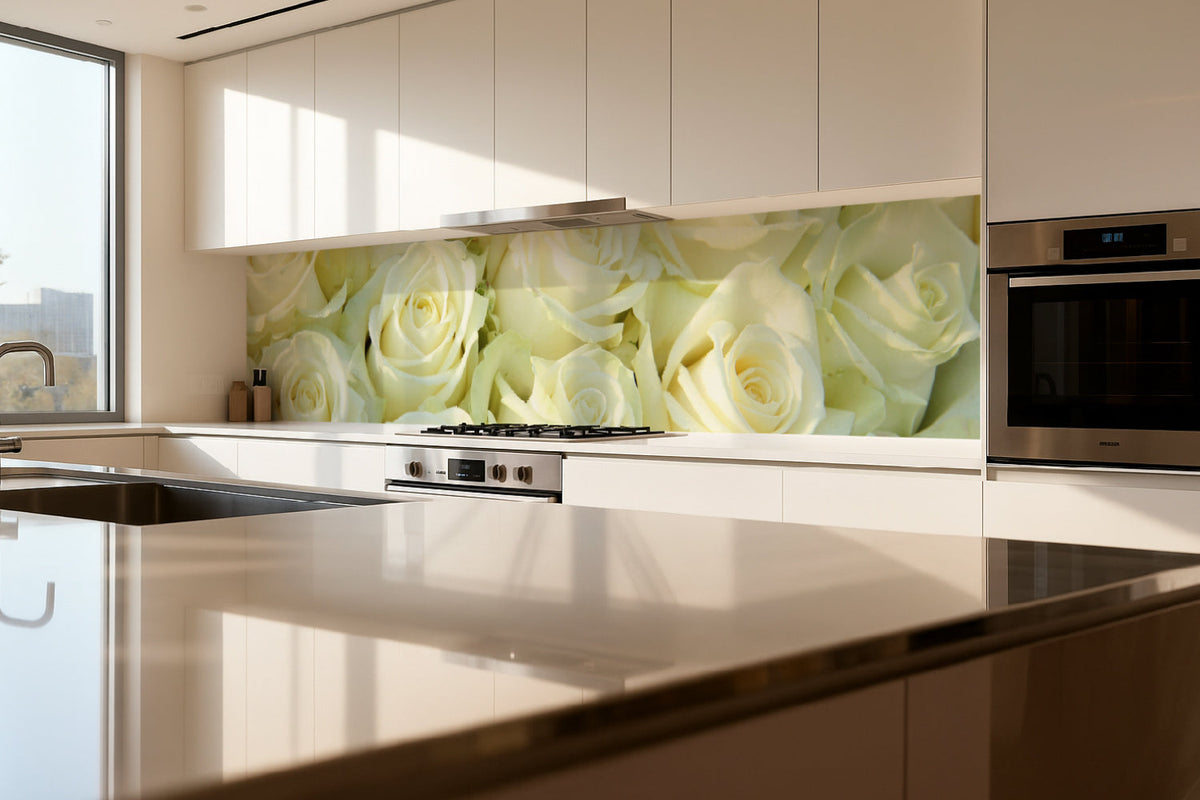 Küchenrückwand Rosenmeer in Weiß