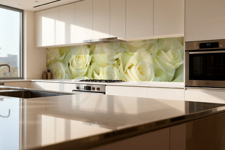 Küchenrückwand Rosenmeer in Weiß