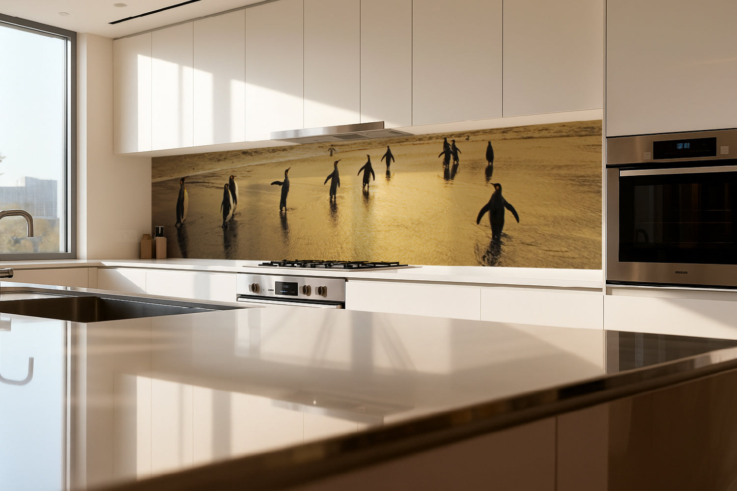 Küchenrückwand Pinguine am Strand