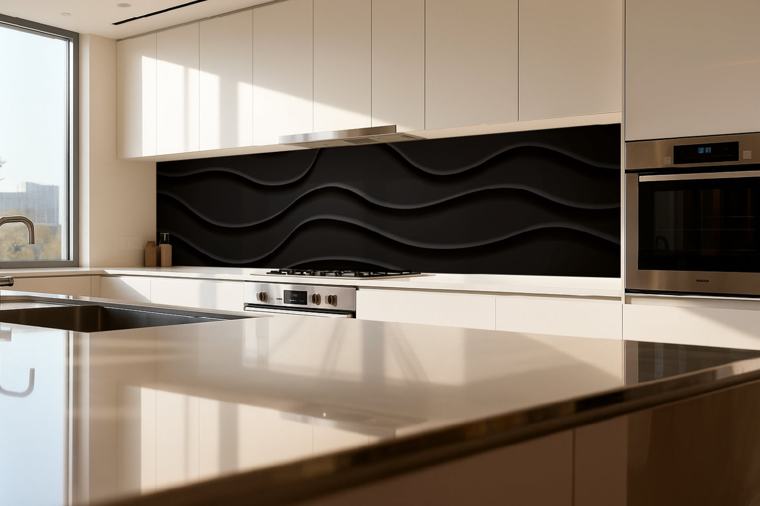 Küchenrückwand Schwarz Wellen Design