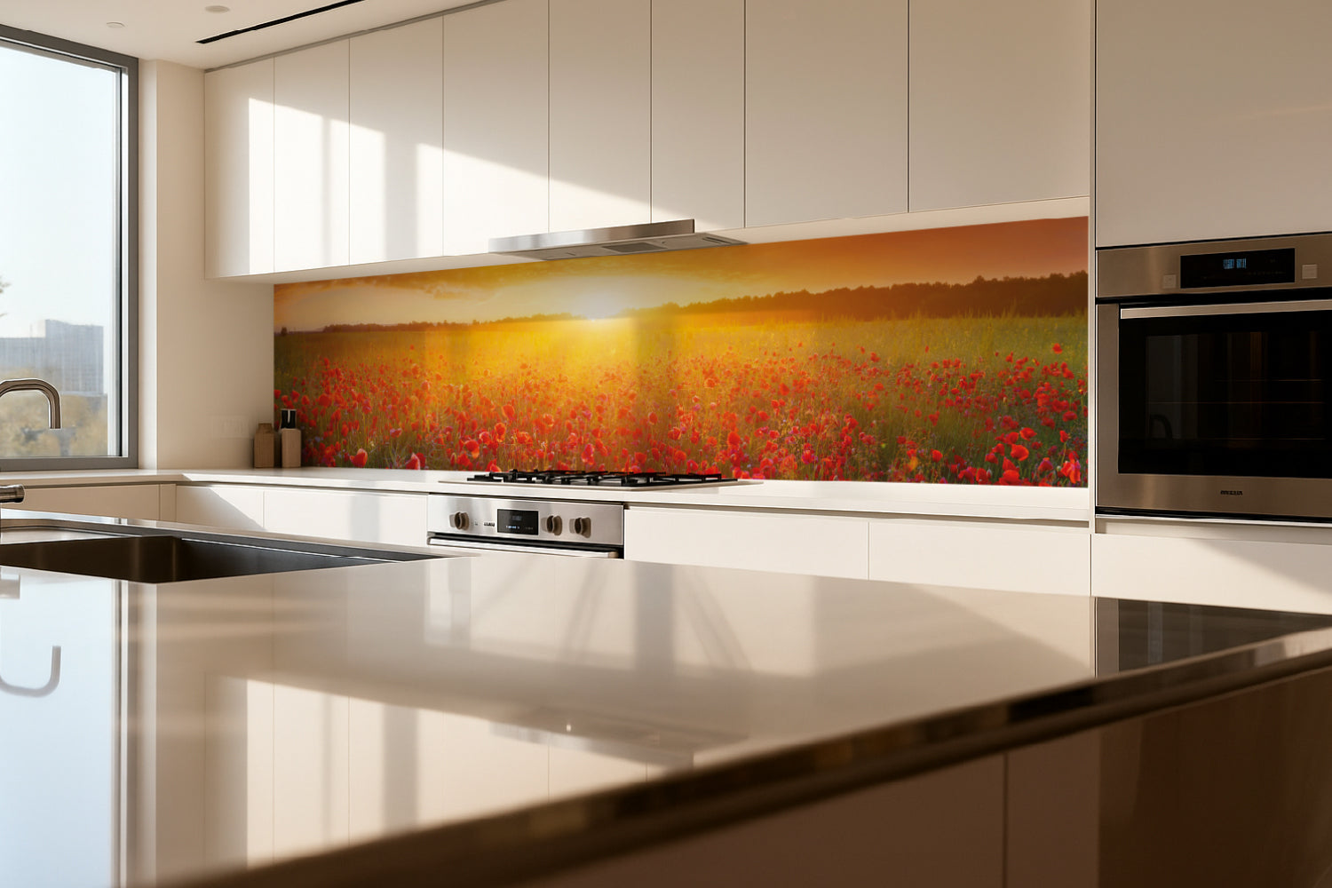 Küchenrückwand Mohnfeld Sonnenuntergang