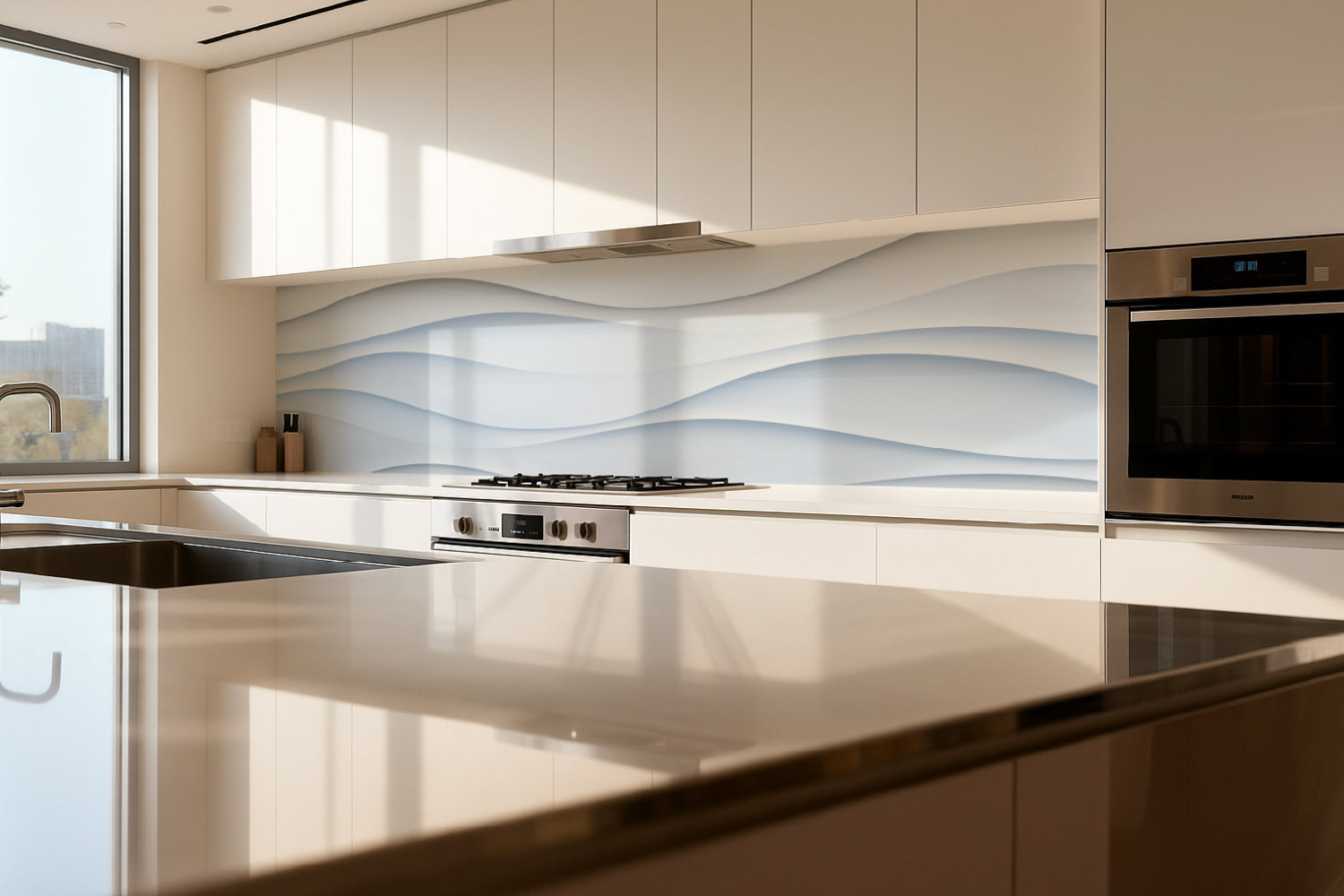 Küchenrückwand Weiß 3D Wellen Design