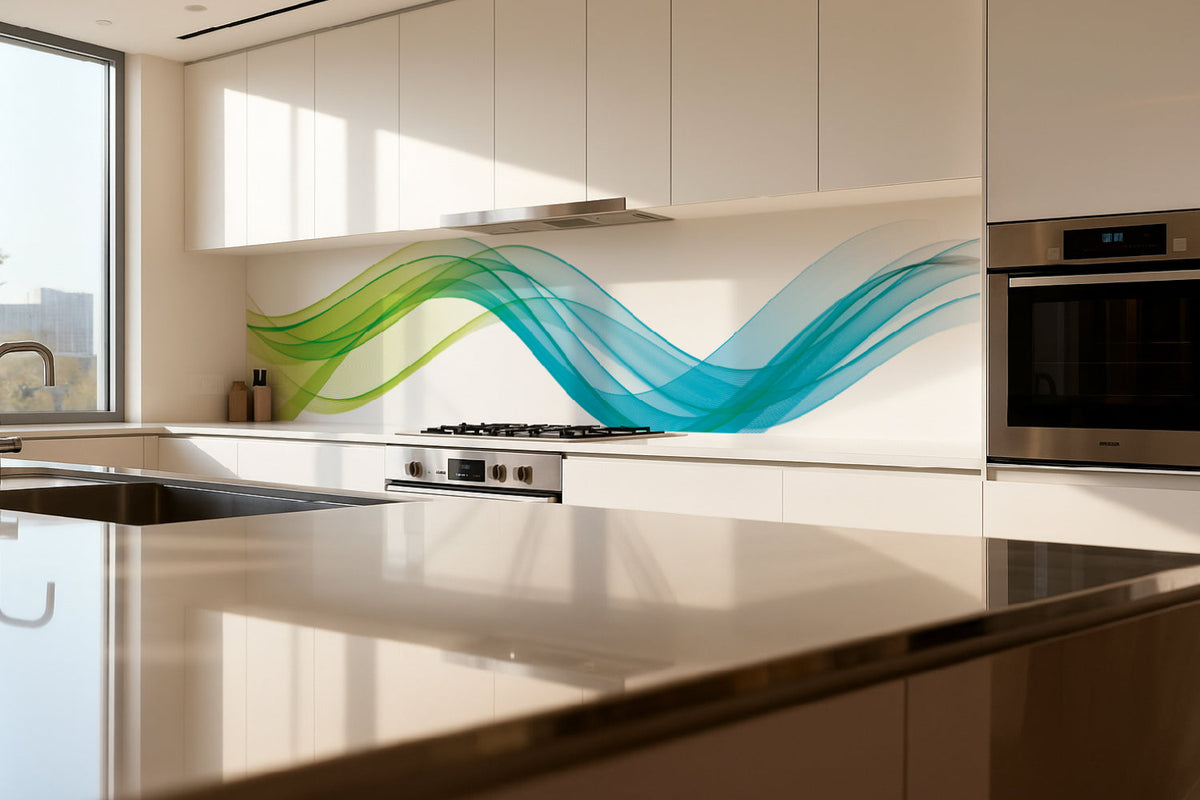Küchenrückwand Blau Grün Wellen Design