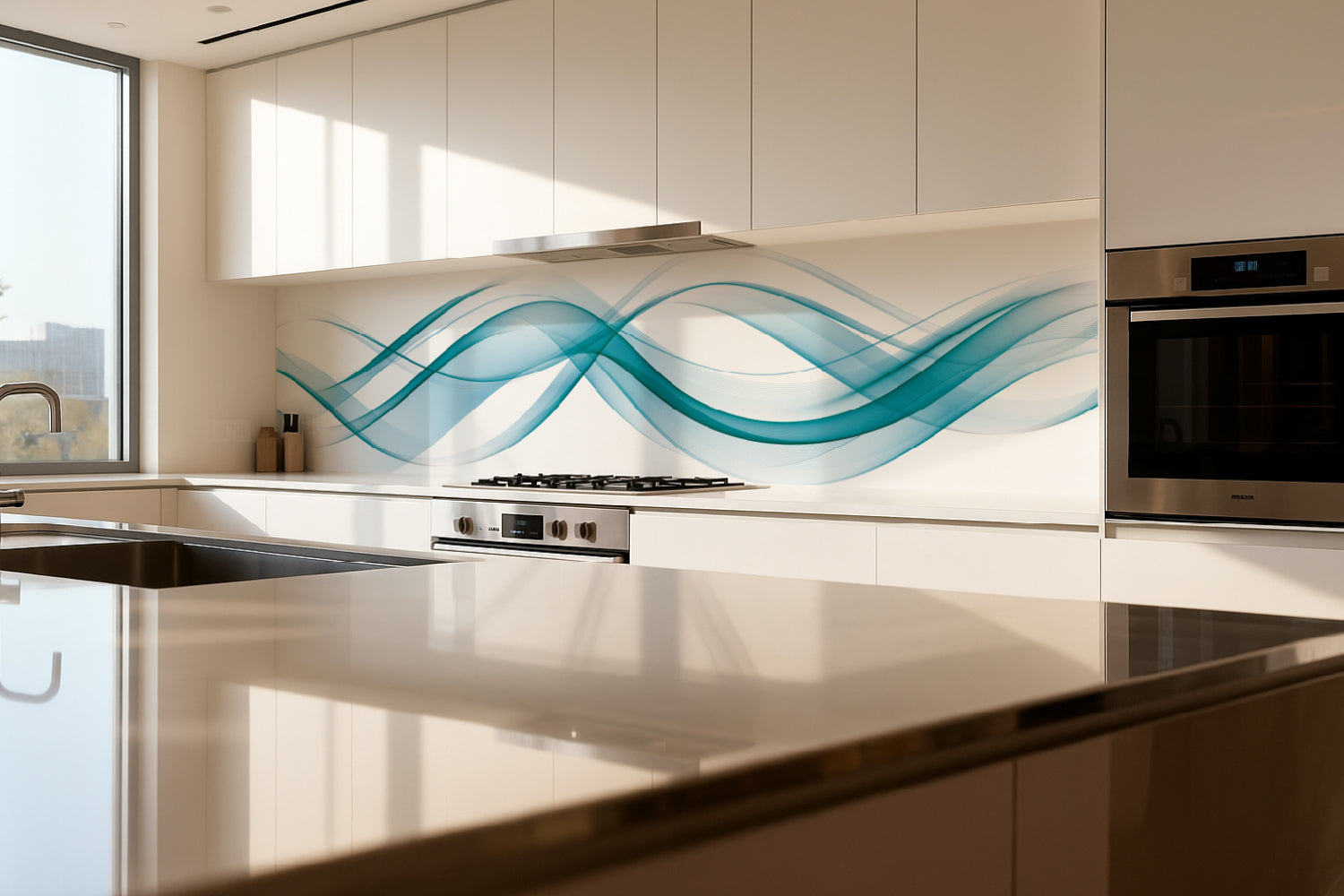 Küchenrückwand Türkis Wellen Design