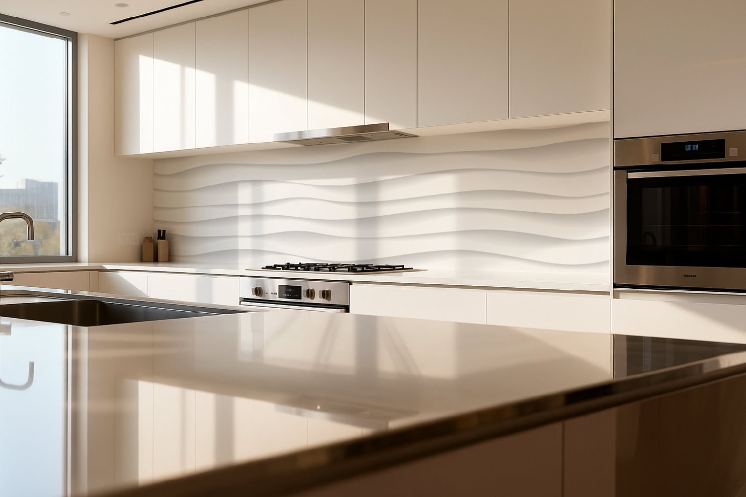 Küchenrückwand Weiß Wellen Design