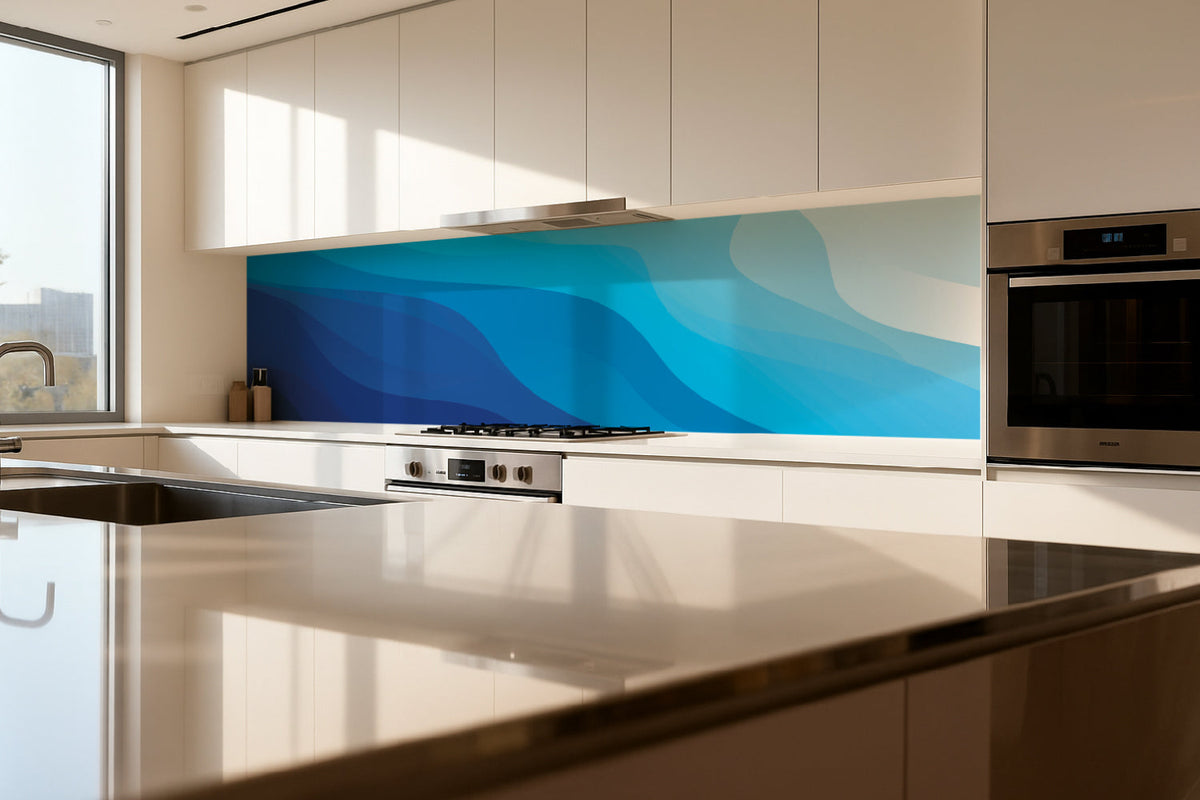 Küchenrückwand Blaue Wellenoptik
