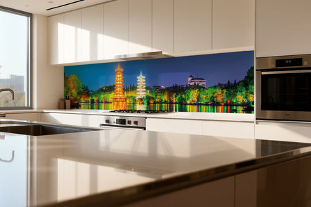 Küchenrückwand China Tempel bei Nacht