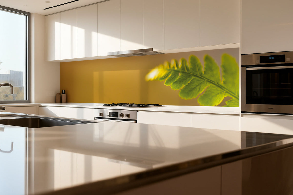 Küchenrückwand Grünes Blatt im Sonnenlicht