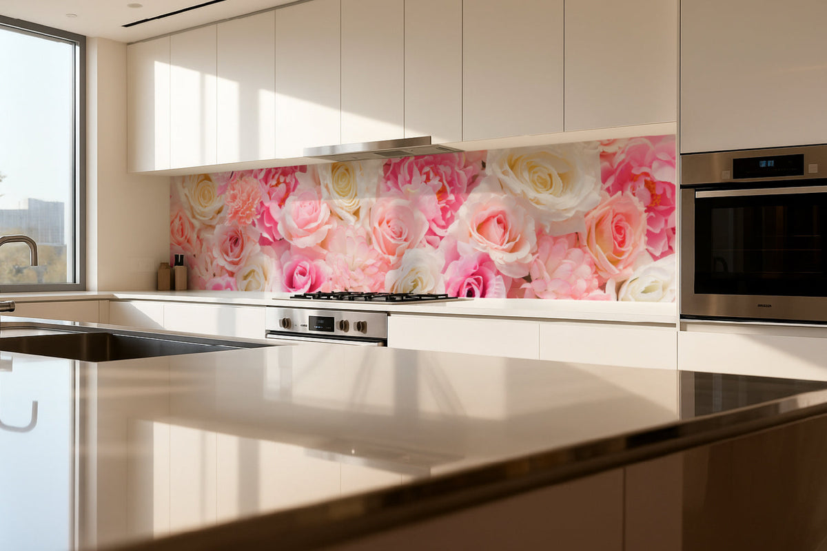 Küchenrückwand Rosenmotiv Rosa Weiß