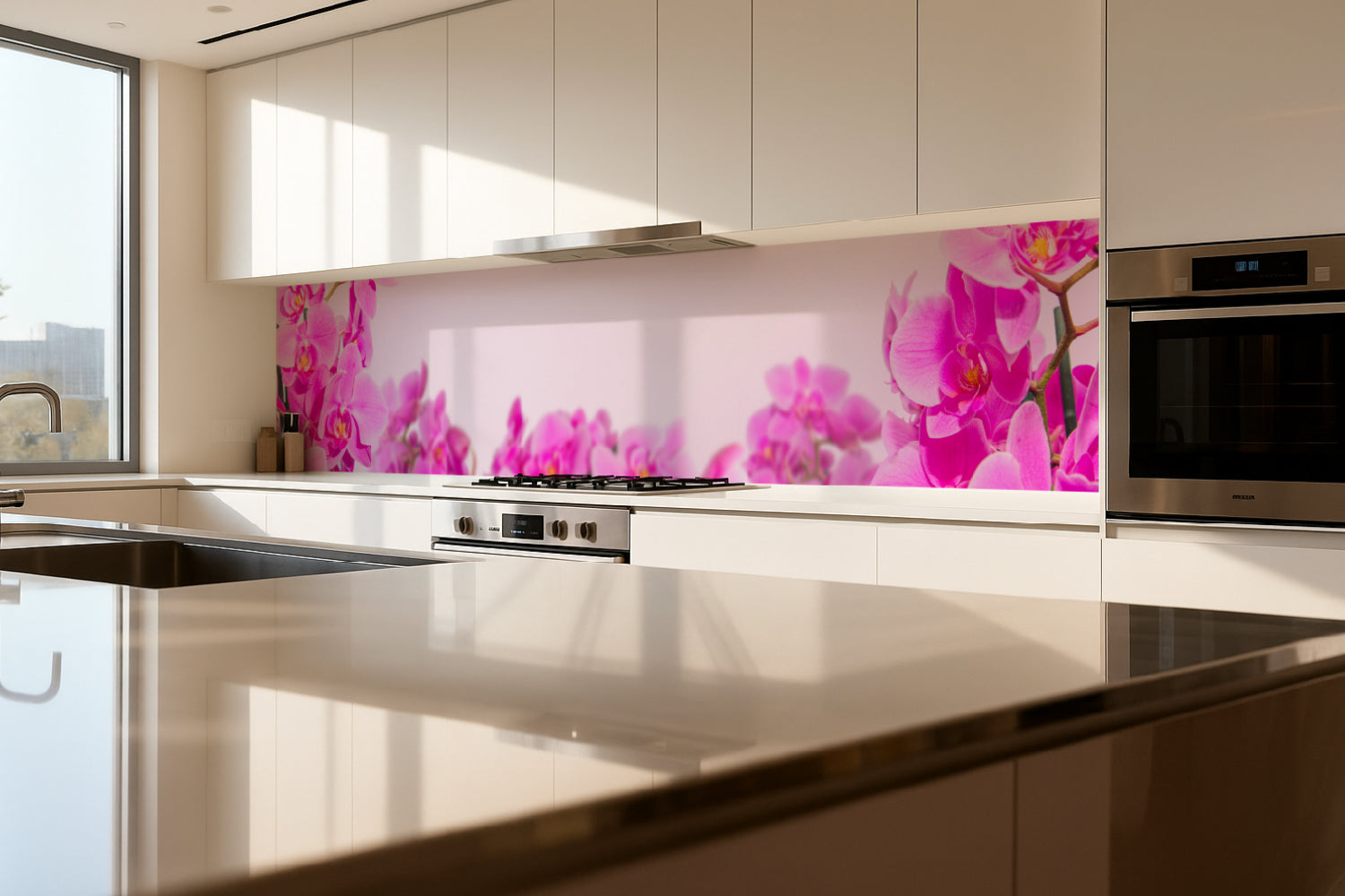 Küchenrückwand Pinke Orchideen auf Rosa
