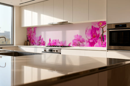 Küchenrückwand Pinke Orchideen auf Rosa