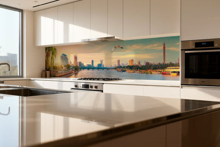 Küchenrückwand Skyline am Fluss