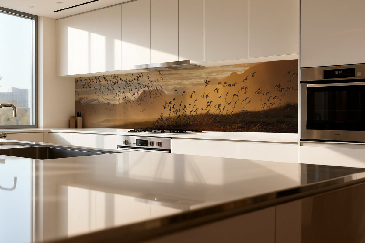 Küchenrückwand Sonnenlicht und Vogelschwarm