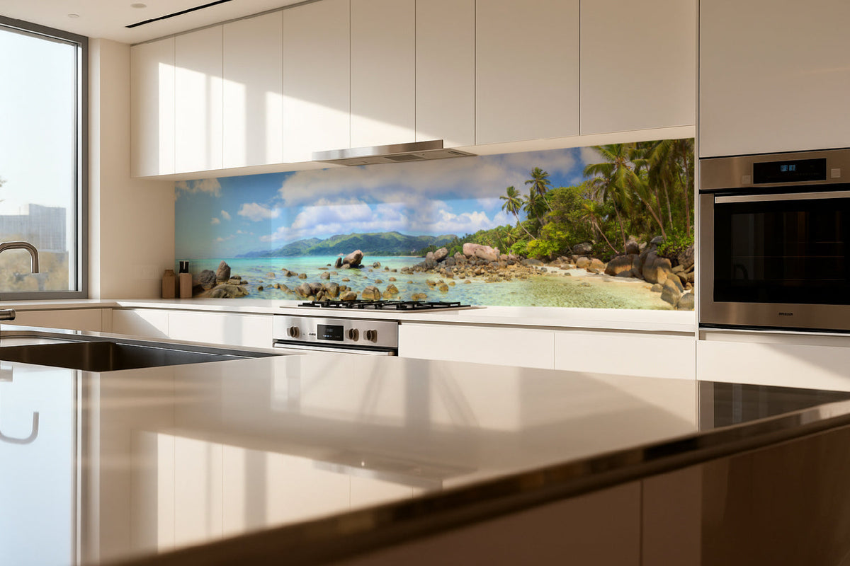 Küchenrückwand Tropischer Strand mit Palmen