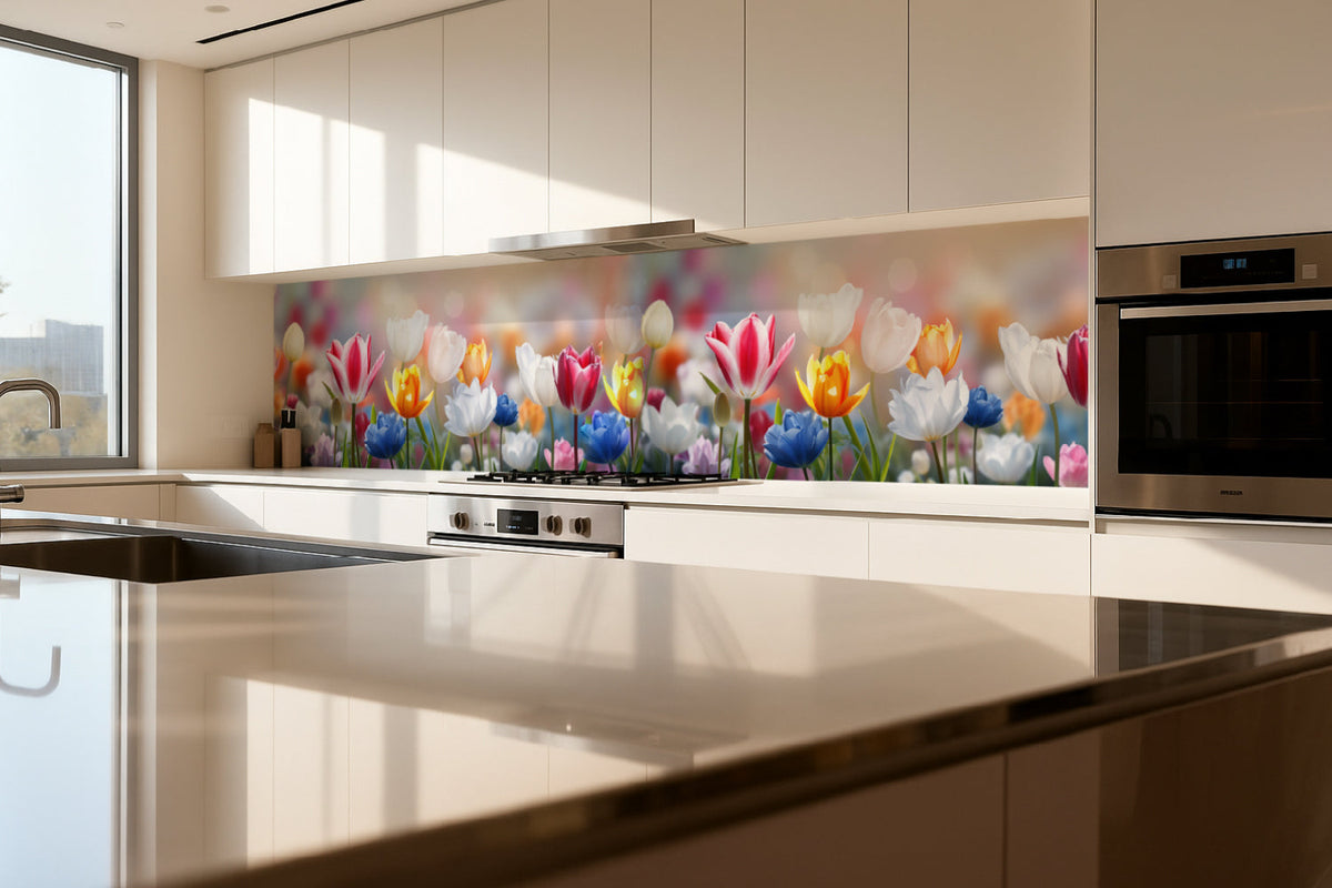Küchenrückwand Bunte Tulpenwiese