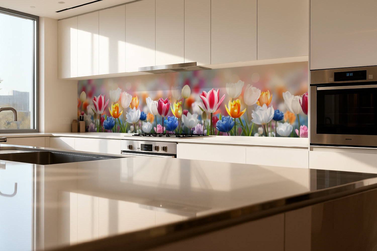 Küchenrückwand Bunte Tulpenwiese