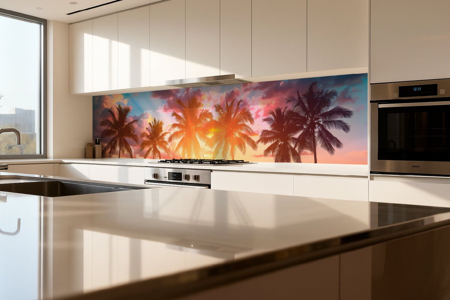 Küchenrückwand Palmen im Sonnenuntergang