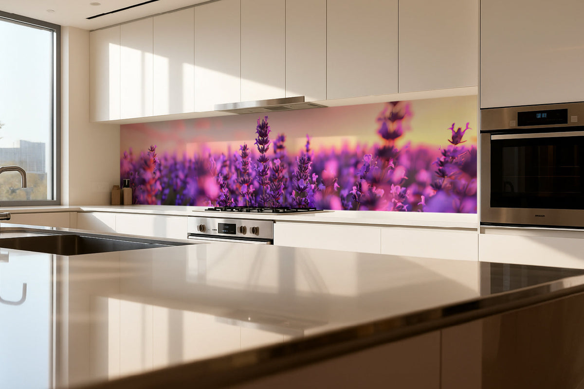 Küchenrückwand Lavendel im Sonnenuntergang
