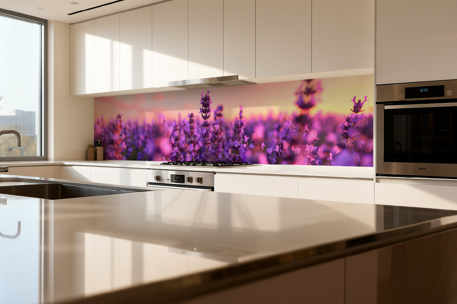 Küchenrückwand Lavendel im Sonnenuntergang