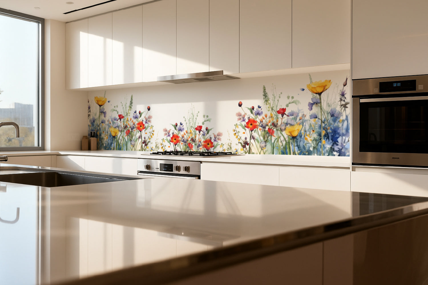 Küchenrückwand Aquarell Blumenwiese