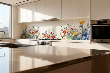 Küchenrückwand Aquarell Blumenwiese