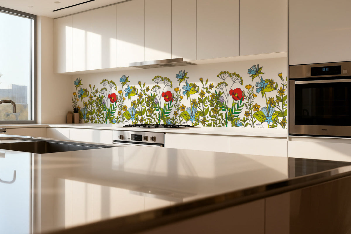Küchenrückwand Illustratives Blumenmuster