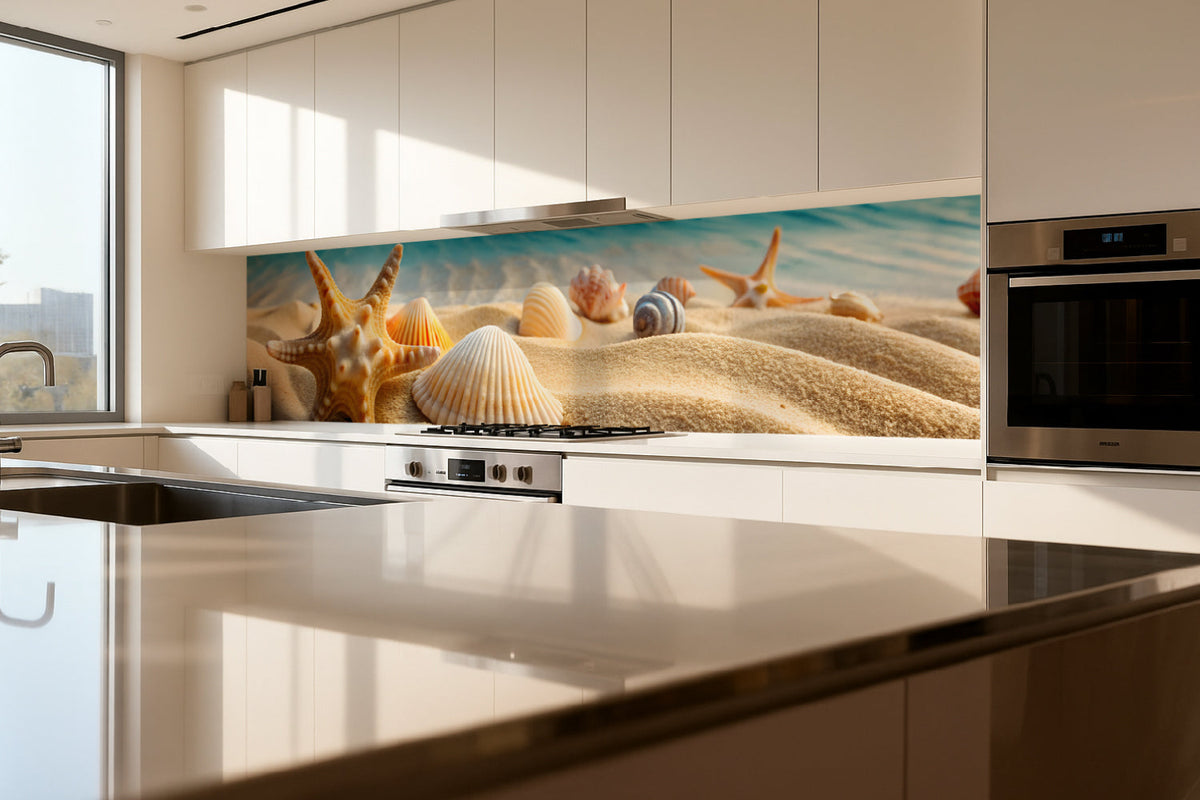 Küchenrückwand Strand mit Seesternen