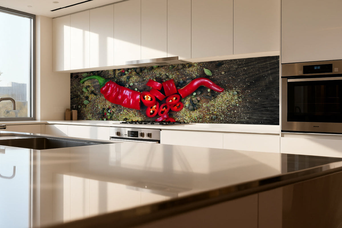 Küchenrückwand Chili und Gewürze