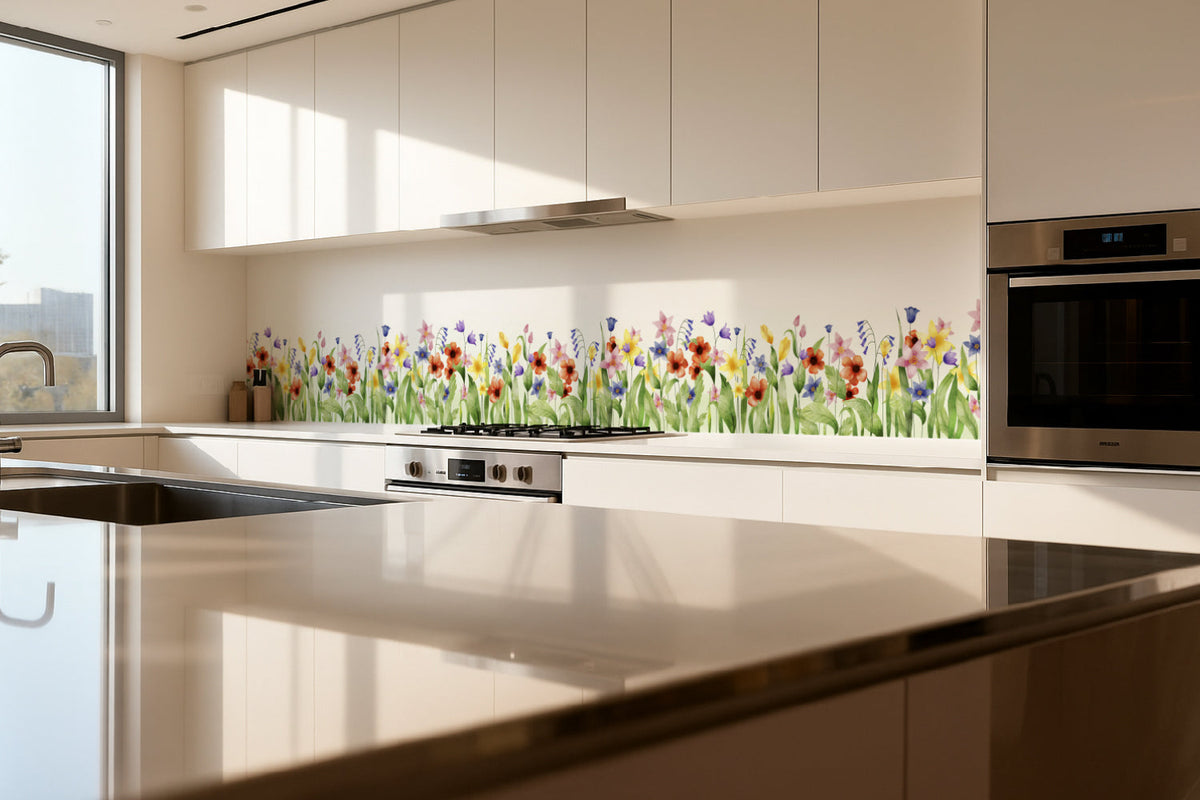 Küchenrückwand Aquarell Blumenwiese