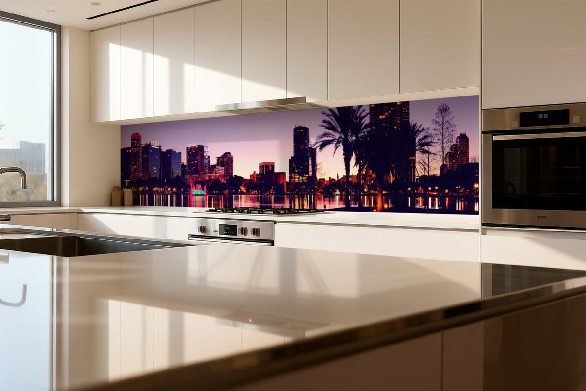 Küchenrückwand Stadt mit Palmen