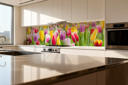 Küchenrückwand Bunte Tulpenwiese