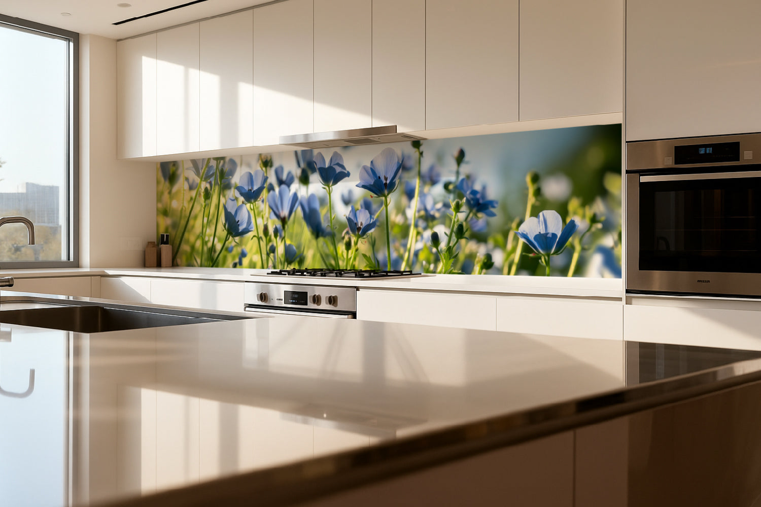 Küchenrückwand Blaue Blumenwiese
