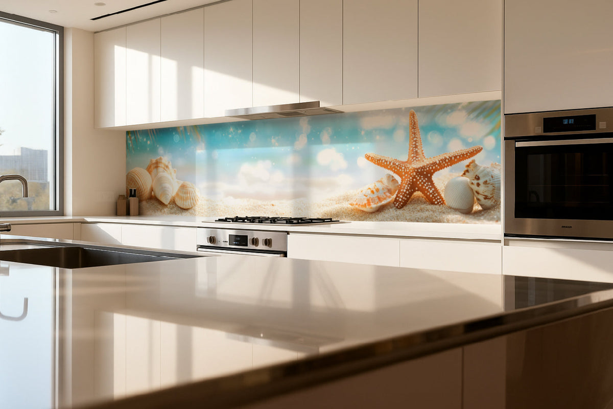 Küchenrückwand Strand mit Muscheln