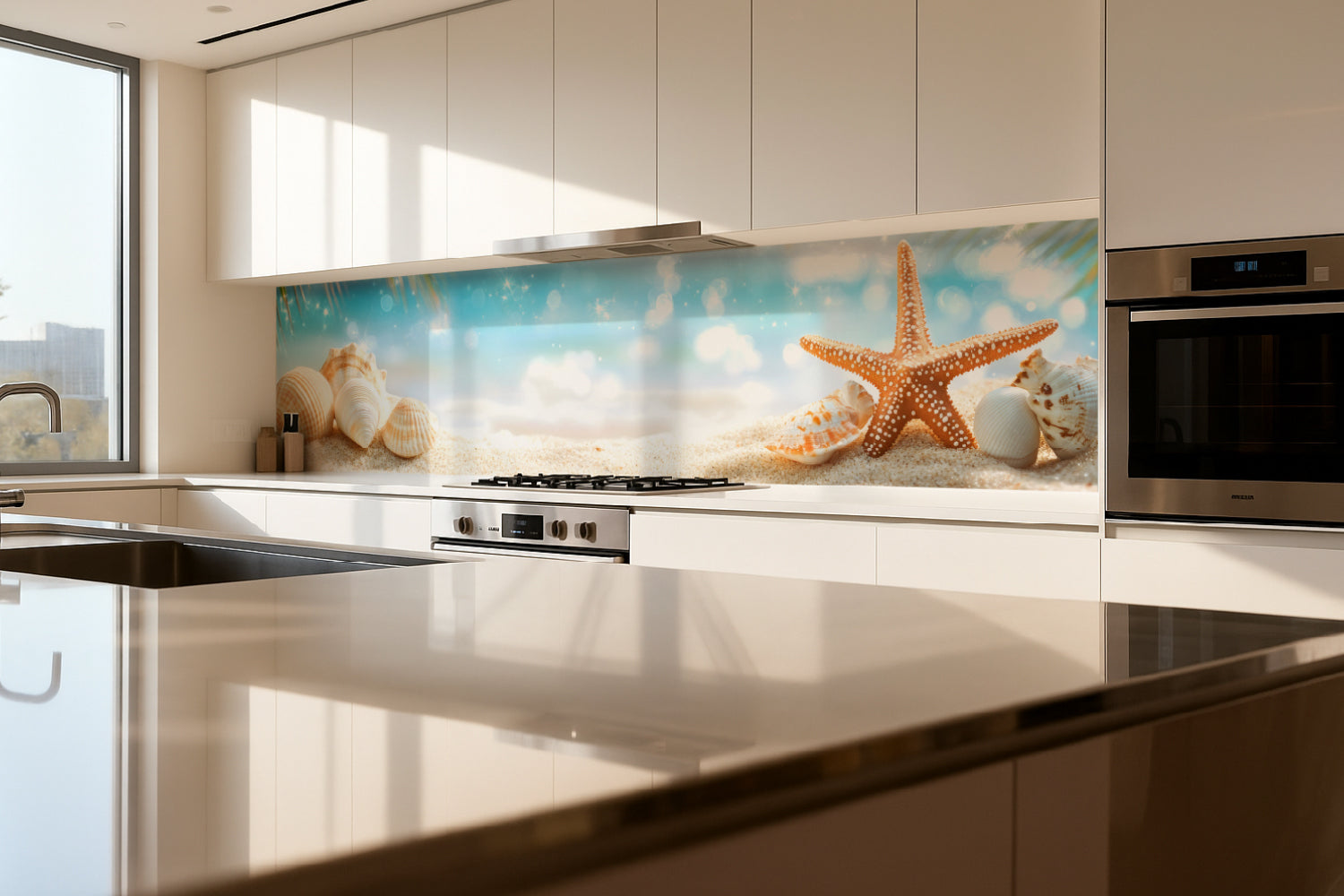 Küchenrückwand Strand mit Muscheln