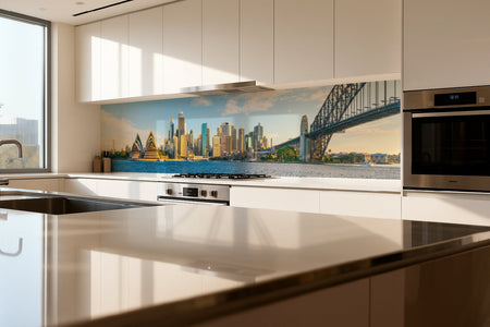 Küchenrückwand Skyline am Wasser