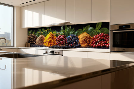 Küchenrückwand Bunte Gewürze und Kräuter