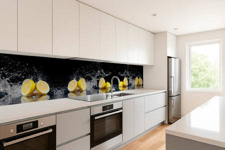 Küchenrückwand Zitronen Splash Schwarz