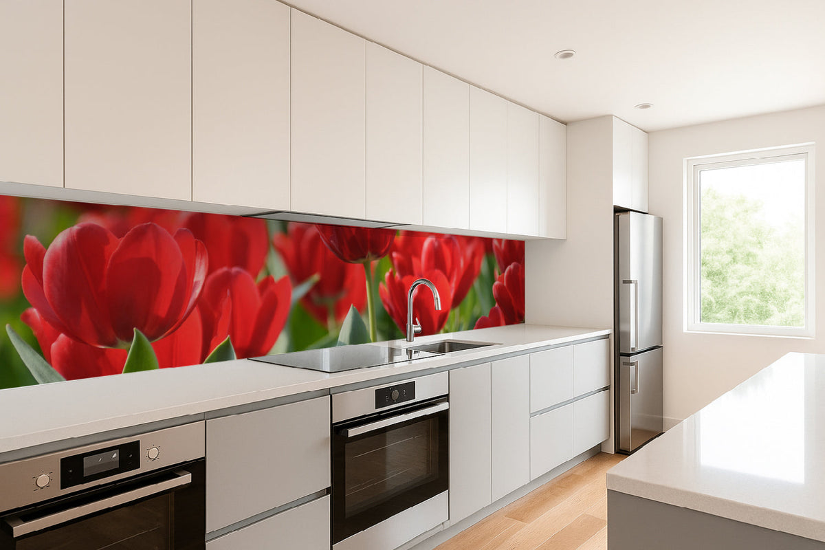 Küchenrückwand Rote Tulpen