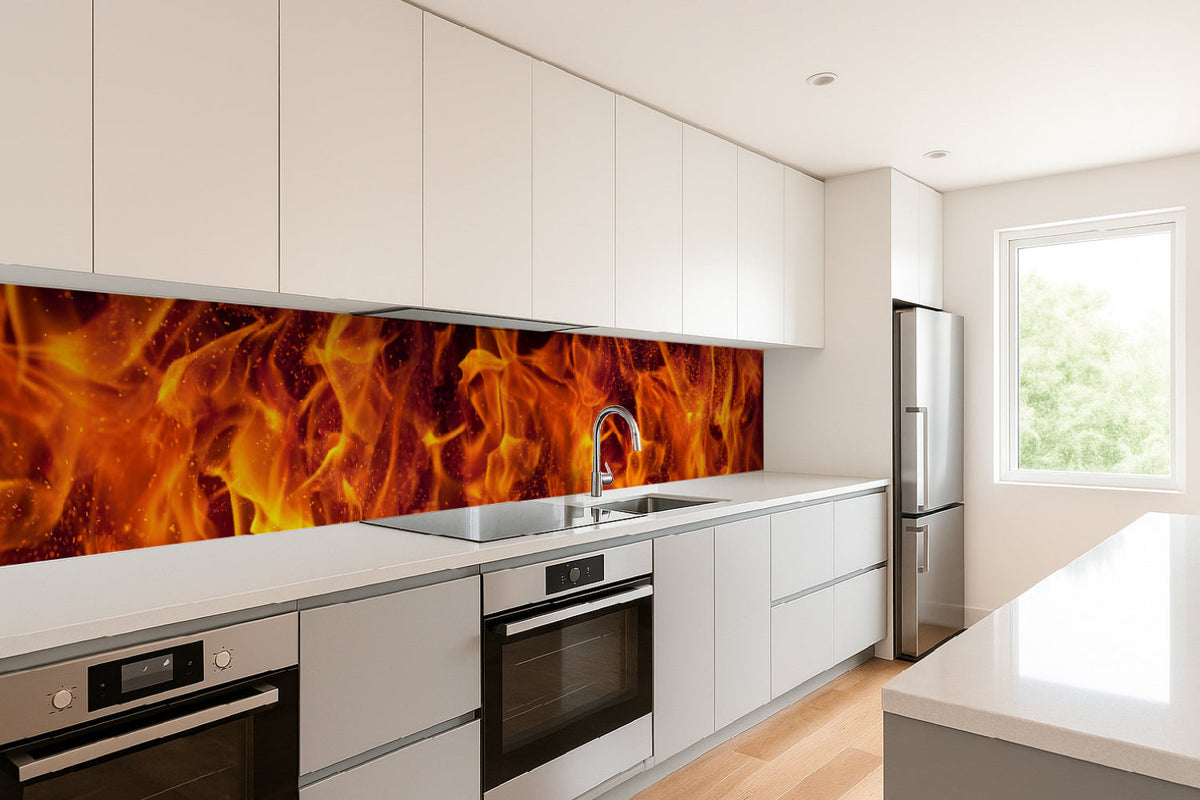 Küchenrückwand mit Feueroptik