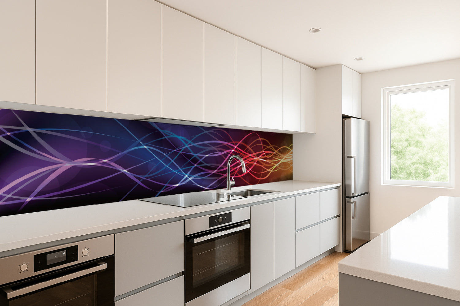 Küchenrückwand mit abstraktem Wellenmotiv