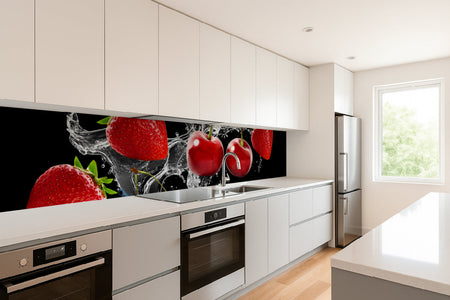 Küchenrückwand mit Erdbeeren und Kirschen
