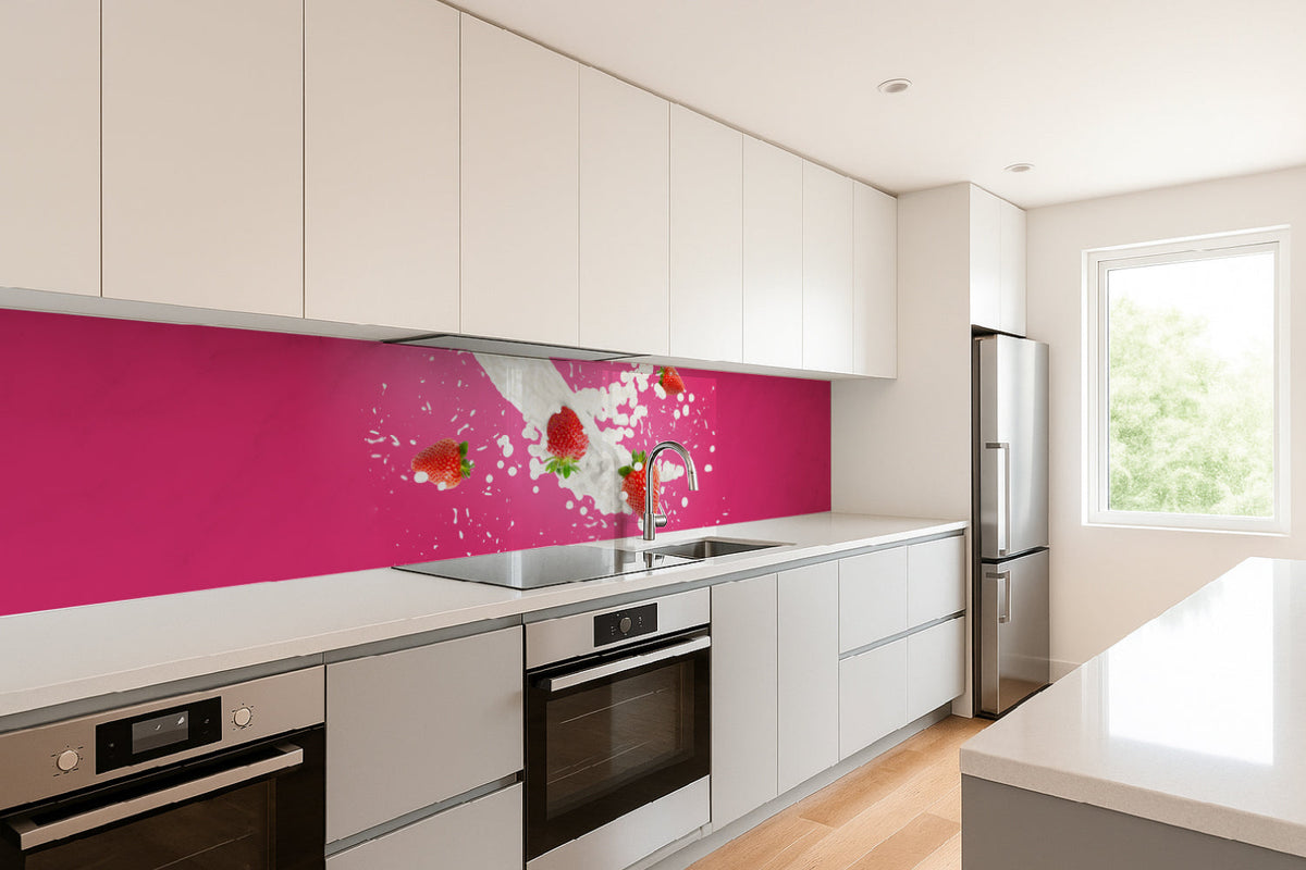 Küchenrückwand Erdbeeren & Milch