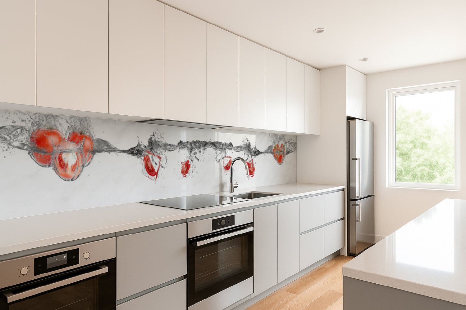 Küchenrückwand Tomaten im Wasserstrahl