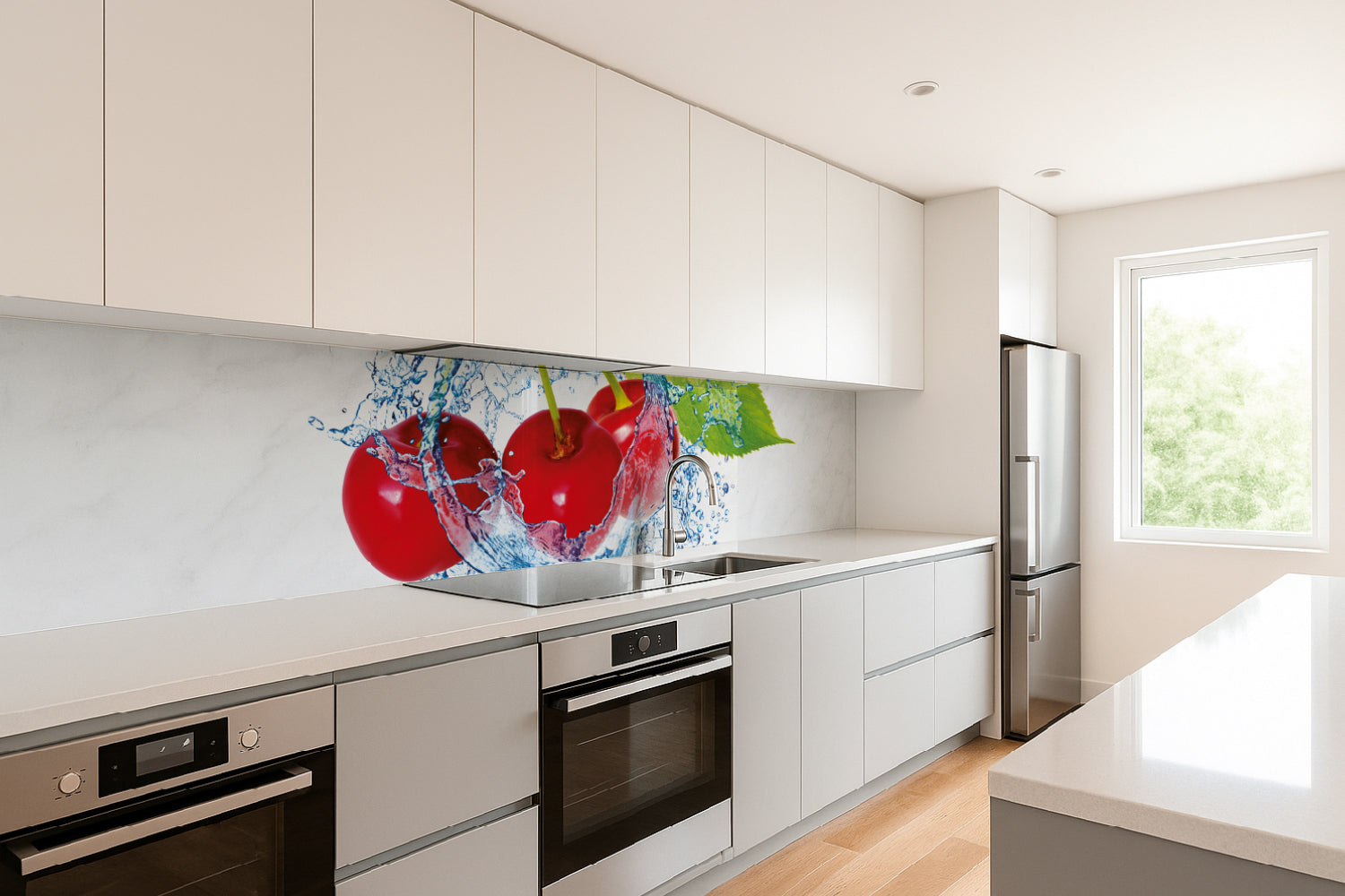 Küchenrückwand Kirschen im Wasser Splash